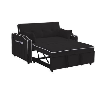 Sofa Bed, 3 in 1 Convertible Sofa Chair Bed, Adjustable Backrest Chair, Chaise Lounge with USB Ports, Cup Holder, Side Pocket,BLACK