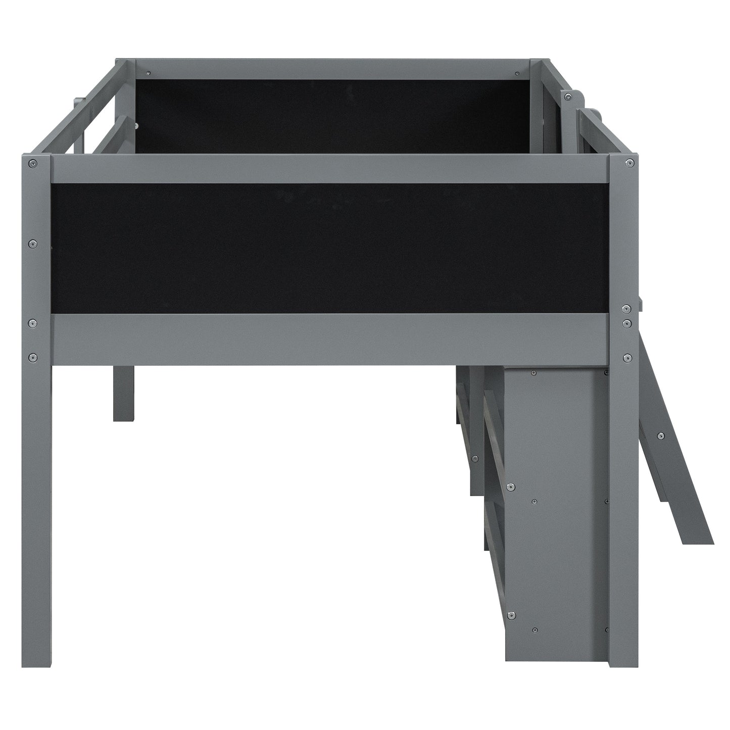 Twin Size Low Loft Bed with Two Movable Shelves and Ladder,with Decorative Guardrail Chalkboard,Gray(Old SKU: WF283286AAE)