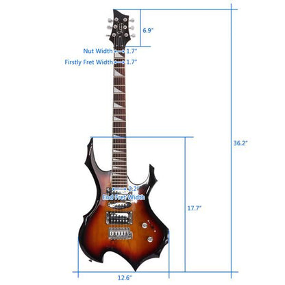 [Do Not Sell on Amazon]Glarry Flame Shaped Electric Guitar with 20W Electric Guitar Sound HSH Pickup Novice Guitar Audio Bag Strap Picks Shake Cable Wrench Tool Sunset Color