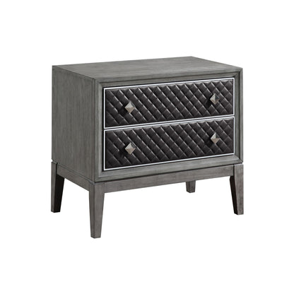 Modern Styling Bedroom 1pc Nightstand of 2 Drawers Faux Leather Upholstered Gray Classic Design Wooden Furniture