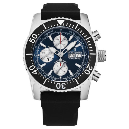 Revue Thommen Men's 17030.6525 'Divers' Blue Dial Day-Date Chronograph Rubber Strap Automatic Watch