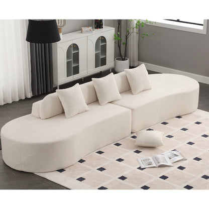 [NEW ARRIVED] [VIDEO PROVIDED] Modern curved combination sofa, terrycloth fabric sofa, minimalist sofa in living room, apartment, no assembly required, three pillows,Beige