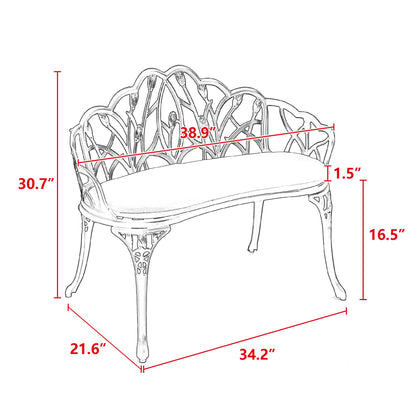 Tulip Patio Garden Bench Metal Park Bench Cast Aluminum Outdoor Furniture with Floral Rose for Patio,Park,Lawn,Yard
Black withe cushion