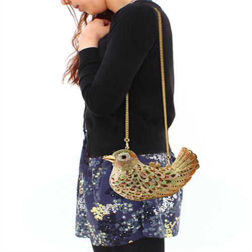 LO2378 - Gold White Metal Clutch with Top Grade Crystal in Multi Color