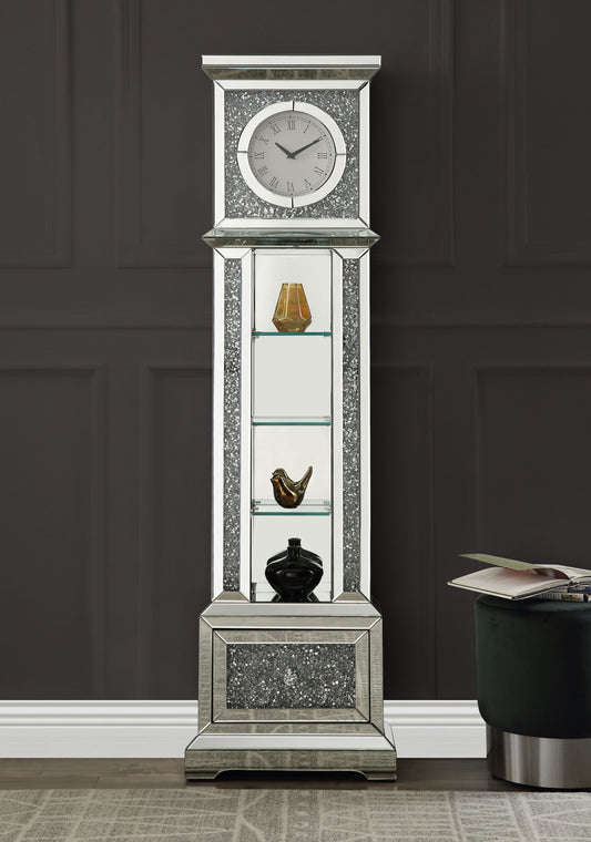 ACME Noralie GRANDFATHER CLOCK W/LED Mirrored & Faux Diamonds AC00348