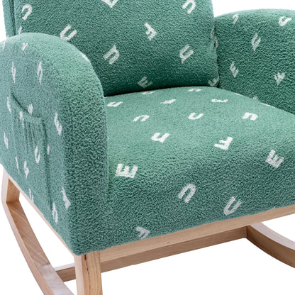 26.8"W Modern Rocking Chair for Nursery, Mid Century Accent Rocker Armchair With Side Pocket, Upholstered High Back Wooden Rocking Chair for Living Room Baby Kids Room Bedroom, Green Boucle