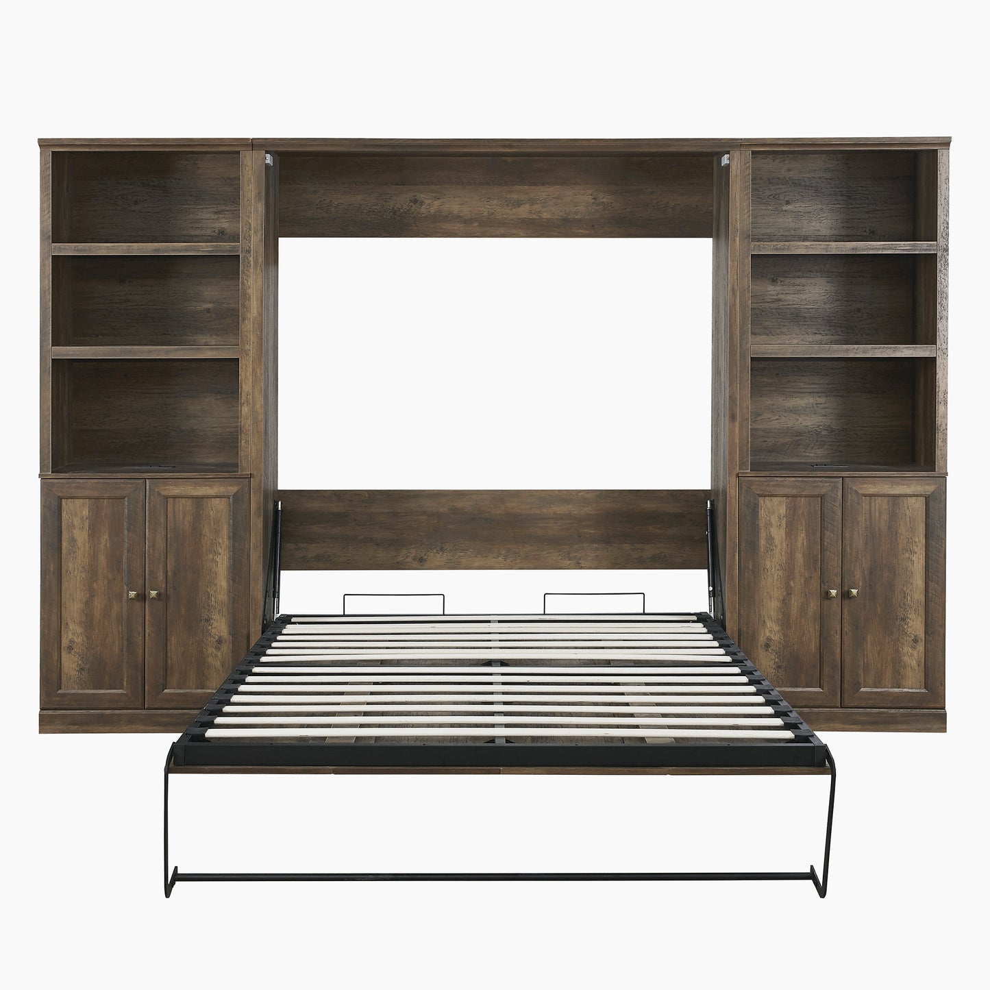 Full Size Murphy Wall Bed with 2 Side Cabinet Storage Shelf, Cabinet Space-Saving Bed Perfect for Guest Room, Bed Room, Guest Room, Home Office, Brown