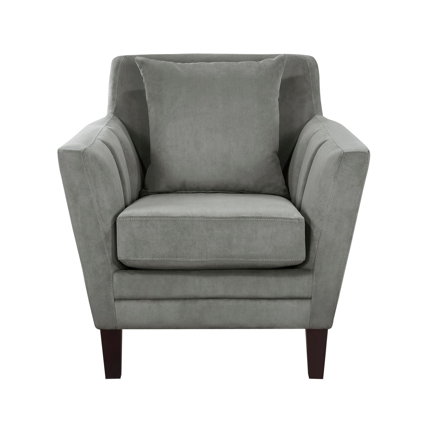 Stylish Home Accent Chair Gray Velvet Upholstery Matching Pillow Solid Wood Furniture Living Room 1pc