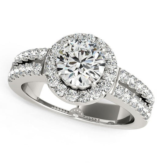 White Gold 14k Halo Diamond Engagement Ring With Double Row Band (1 3/8 cttw)