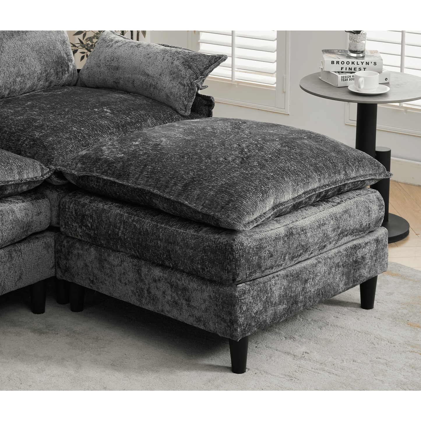 [NEW ARRIVED]Modular Sofa,U Shaped Cloud Couch Comfy Set ,6-Seater, 2 Armrest Pillows,Convertible Sectional Couch, Living Room,Apartment, Chenille(2 Movable Ottoman), Dark Gray