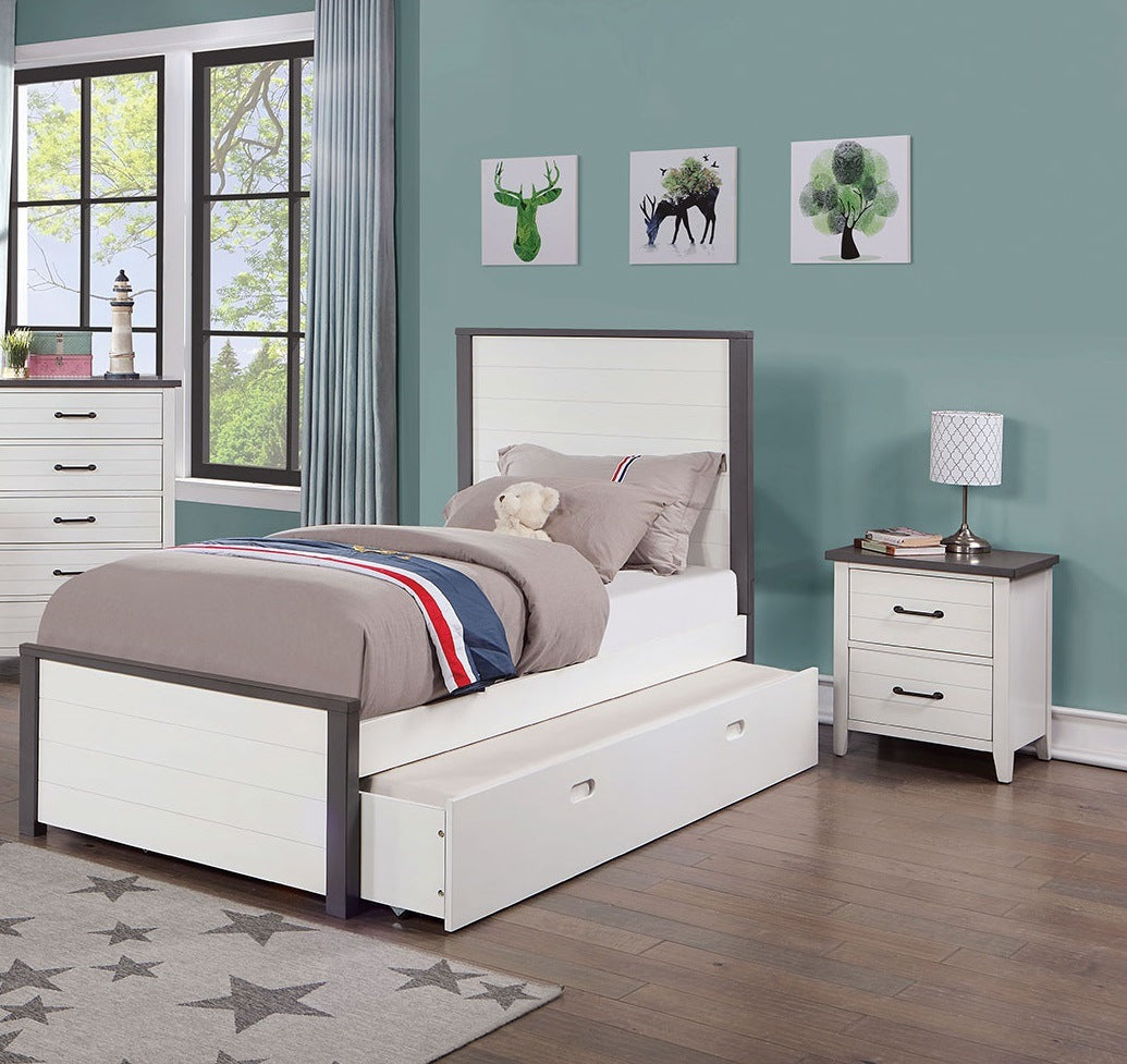 White Color Nightstand Bedroom 1pc Nightstand Solid wood Black Appliance Pull 2-Drawers bedside Table Gray Top, Two Tone Finish