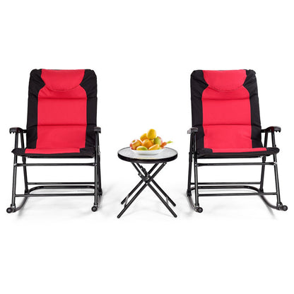 3 Pieces Outdoor Folding Rocking Chair Table Set with Cushion