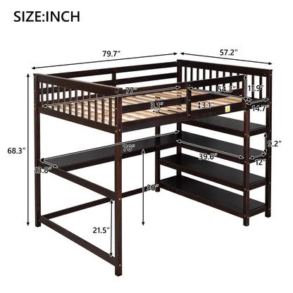 Full Size Loft Bed with Storage Shelves and Under-bed Desk, Espresso(OLD SKU:SM000246AAP-1)