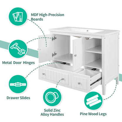 Bathroom Vanity with Ceramic Basin, Storage Cabinet, Two Doors and Drawers