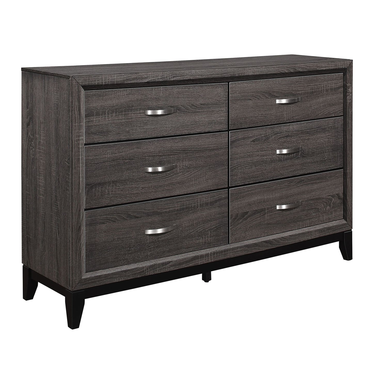 Contemporary Design 1pc 6-Drawers Dresser Gray Finish Polished Hardware Wooden Bedroom Furniture