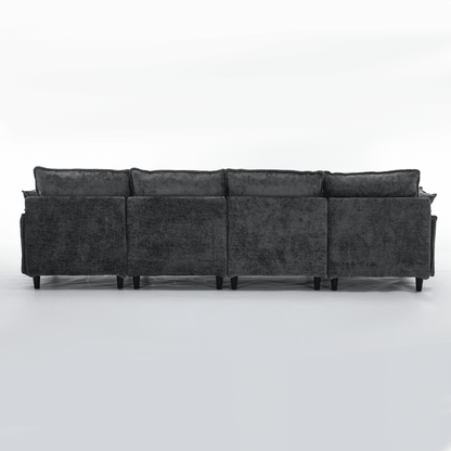 [NEW ARRIVED]Modular Sofa,U Shaped Cloud Couch Comfy Set ,6-Seater, 2 Armrest Pillows,Convertible Sectional Couch, Living Room,Apartment, Chenille(2 Movable Ottoman), Dark Gray