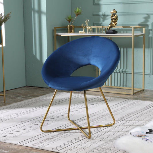 Slatina Blue Silky Velvet Upholstered Accent Chair with Gold Tone Finished Base