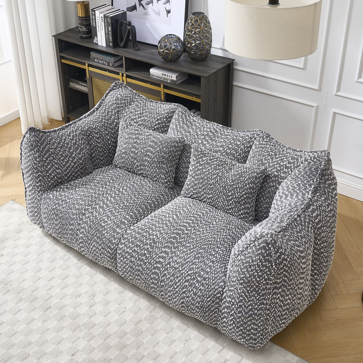 Soft beanbag chair with high resilience foam core for two people. The comfortable square recliner sofa is ideal for family members and friends engaged in games, reading, watching TV