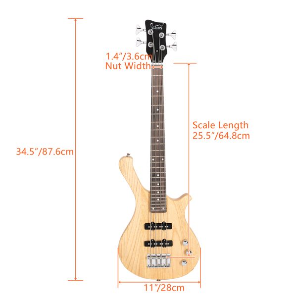 [Do Not Sell on AmazonGlarry GW101 36in Small Scale Electric Bass Guitar Suit With Mahogany Body SS Pickups, Guitar Bag, Strap, Cable Burlywood