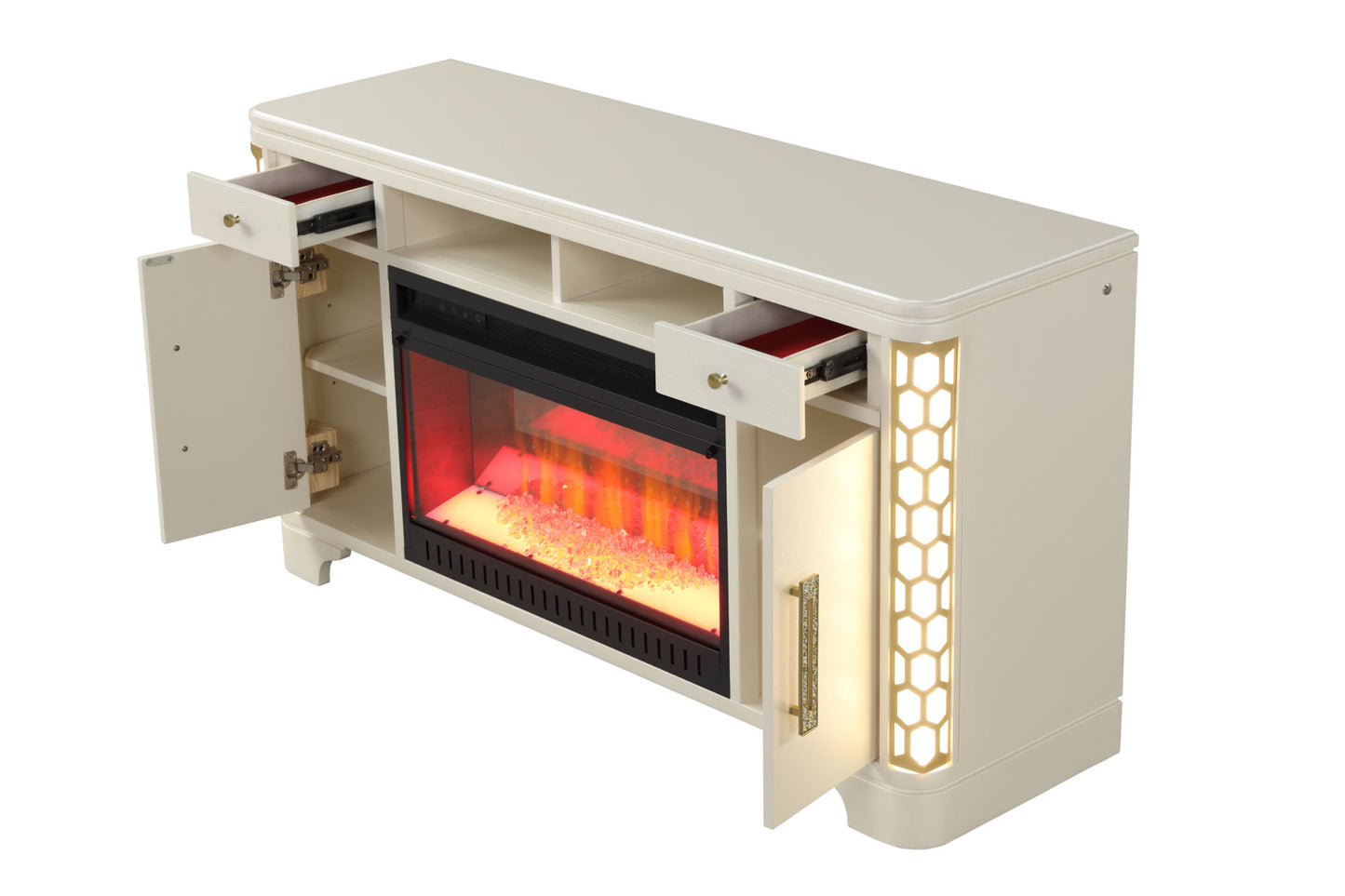 Jasmine TV Stand With Electric Fireplace in Beige