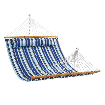 VEVOR Double Quilted Fabric Hammock, 12 FT Double Hammock with Hardwood Spreader Bars, 2 Person Quilted Hammock with Detachable Pillow and Chains for Camping Outdoor Patio Yard Beach, 480 lbs Capacity