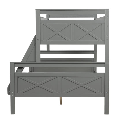 Twin over Full Bunk Bed with ladder, Safety Guardrail, Perfect for Bedroom, Gray