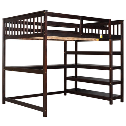 Full Size Loft Bed with Storage Shelves and Under-bed Desk, Espresso(OLD SKU:SM000246AAP-1)