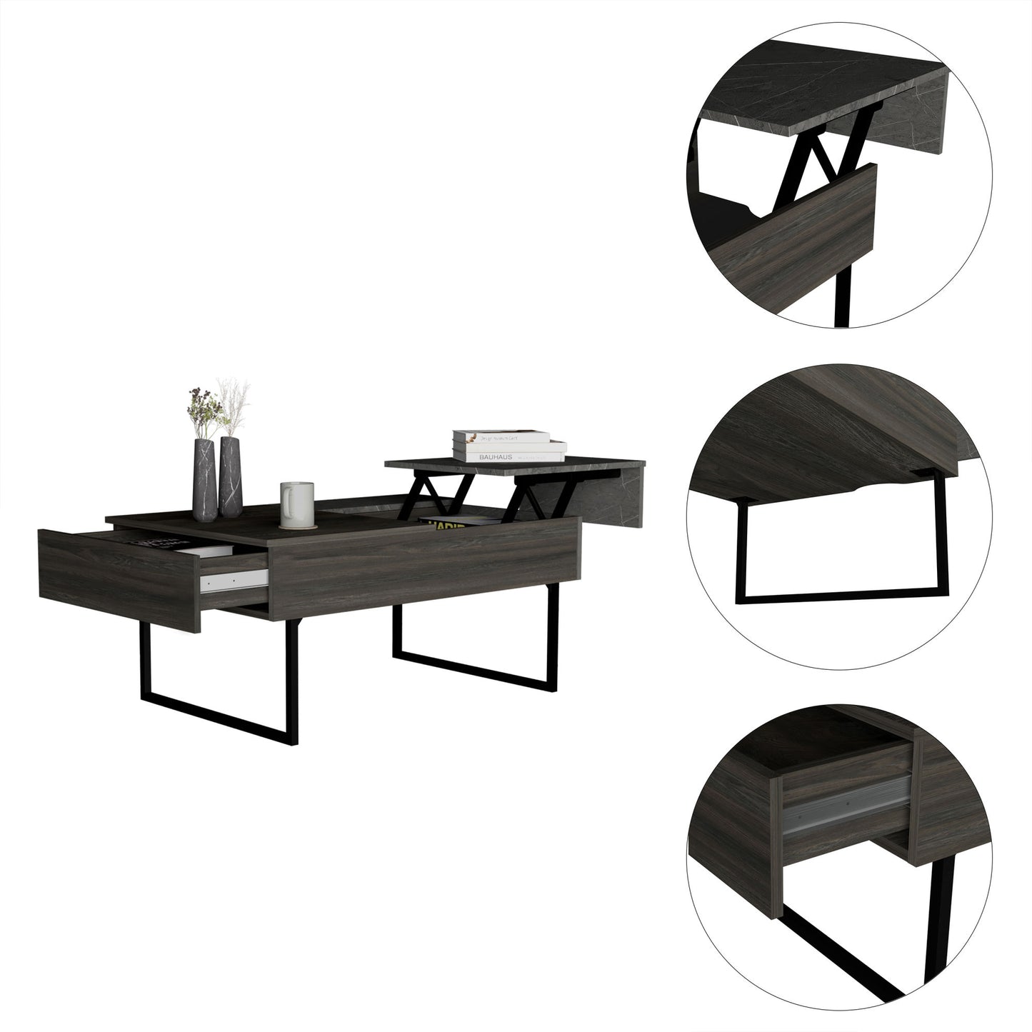 Westover Rectangle Lift Top Coffee Table Carbon Espresso and Onyx