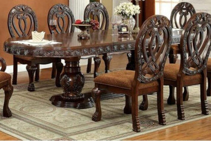 Formal Majestic Traditional Dining Chairs Cherry Solid wood Fabric Seat Intricate Carved Details Set of 2 Side Chairs