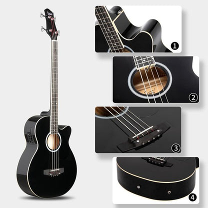 [Do Not Sell on Amazon] Glarry GMB101 4 string Electric Acoustic Bass Guitar w/ 4-Band Equalizer EQ-7545R Black