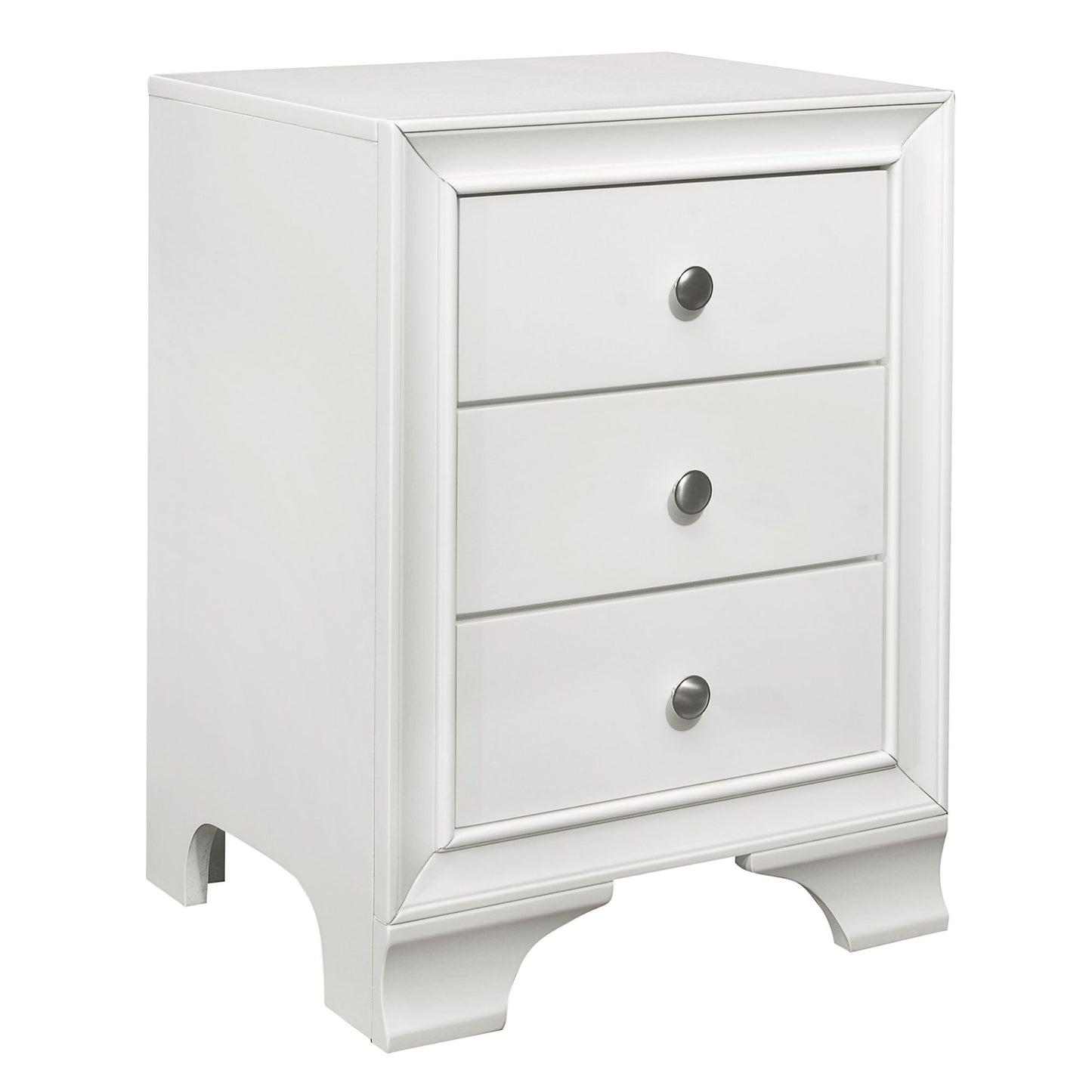 White Finish 3-Drawers Nightstand with 2 USB Ports Transitional Bedroom Furniture 1pc Bedside Table Wooden