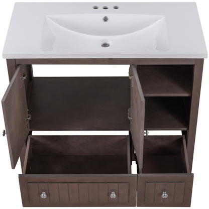 Bathroom Vanity with Ceramic Basin, Storage Cabinet, Two Doors and Drawers