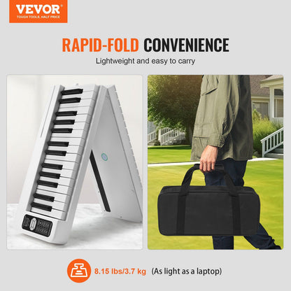 VEVOR 61 Key Folding Keyboard Piano Portable Foldable Piano Bluetooth MIDI White