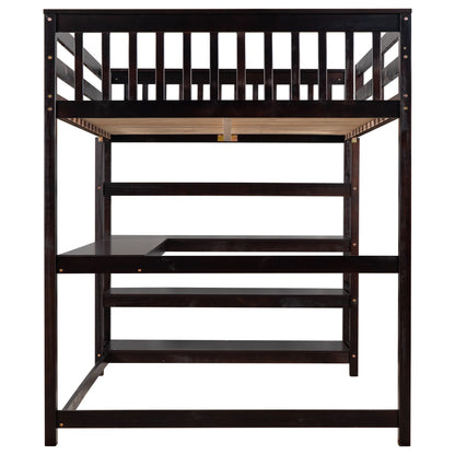 Full Size Loft Bed with Storage Shelves and Under-bed Desk, Espresso(OLD SKU:SM000246AAP-1)