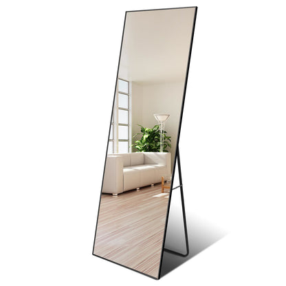 Full Length Mirror, Floor Mirror with Stand, Dressing Mirror , Bedroom Mirror with Aluminium Frame 65"x22", Black