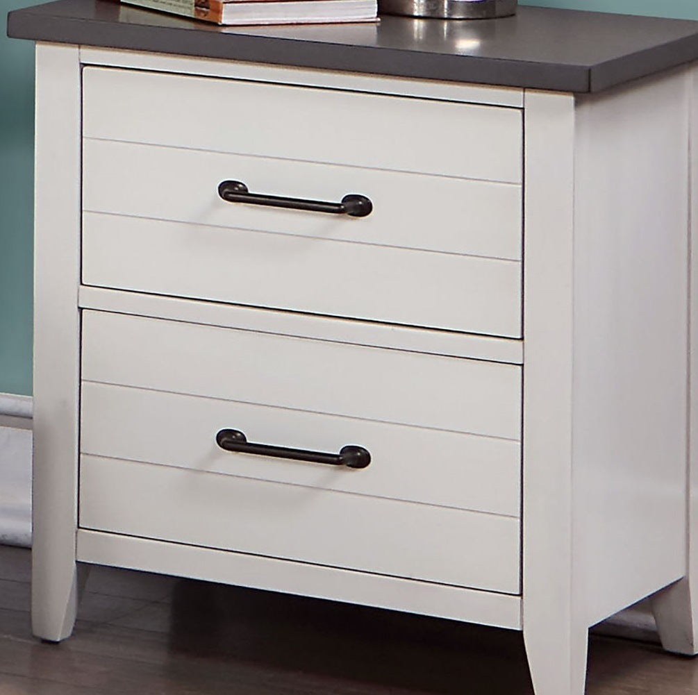 White Color Nightstand Bedroom 1pc Nightstand Solid wood Black Appliance Pull 2-Drawers bedside Table Gray Top, Two Tone Finish