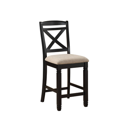 Transitional Style Dining Counter Height Chairs Set of 2pc Black Finish Wood Beige Fabric Seat Dining Room Furniture