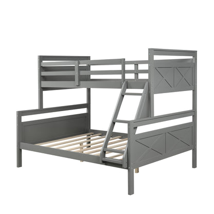 Twin over Full Bunk Bed with ladder, Safety Guardrail, Perfect for Bedroom, Gray