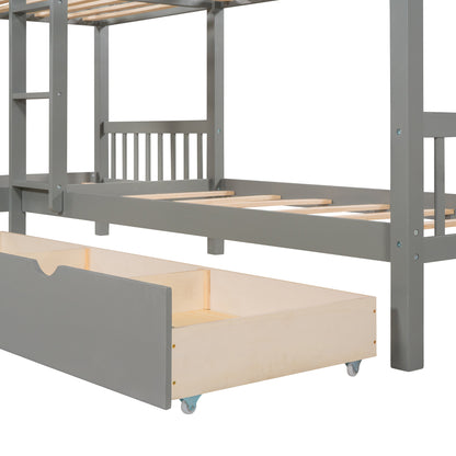 Twin L-Shaped Bunk bed with Drawers-Gray(OLD SKU :LP000038AAE)