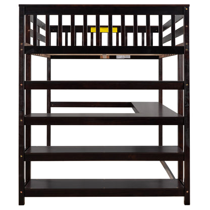 Full Size Loft Bed with Storage Shelves and Under-bed Desk, Espresso(OLD SKU:SM000246AAP-1)