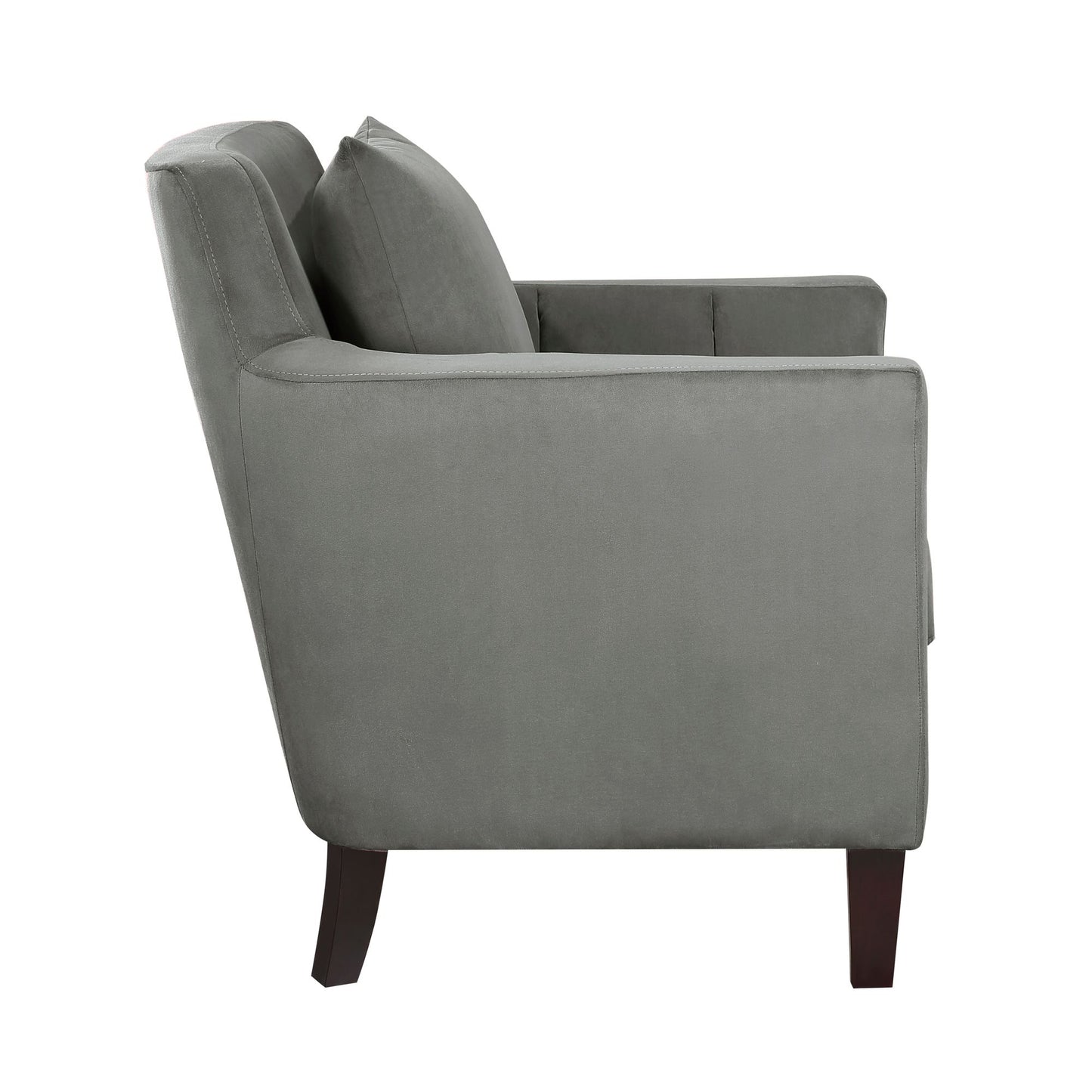 Stylish Home Accent Chair Gray Velvet Upholstery Matching Pillow Solid Wood Furniture Living Room 1pc