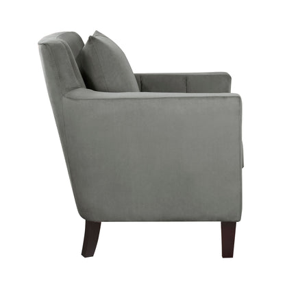 Stylish Home Accent Chair Gray Velvet Upholstery Matching Pillow Solid Wood Furniture Living Room 1pc