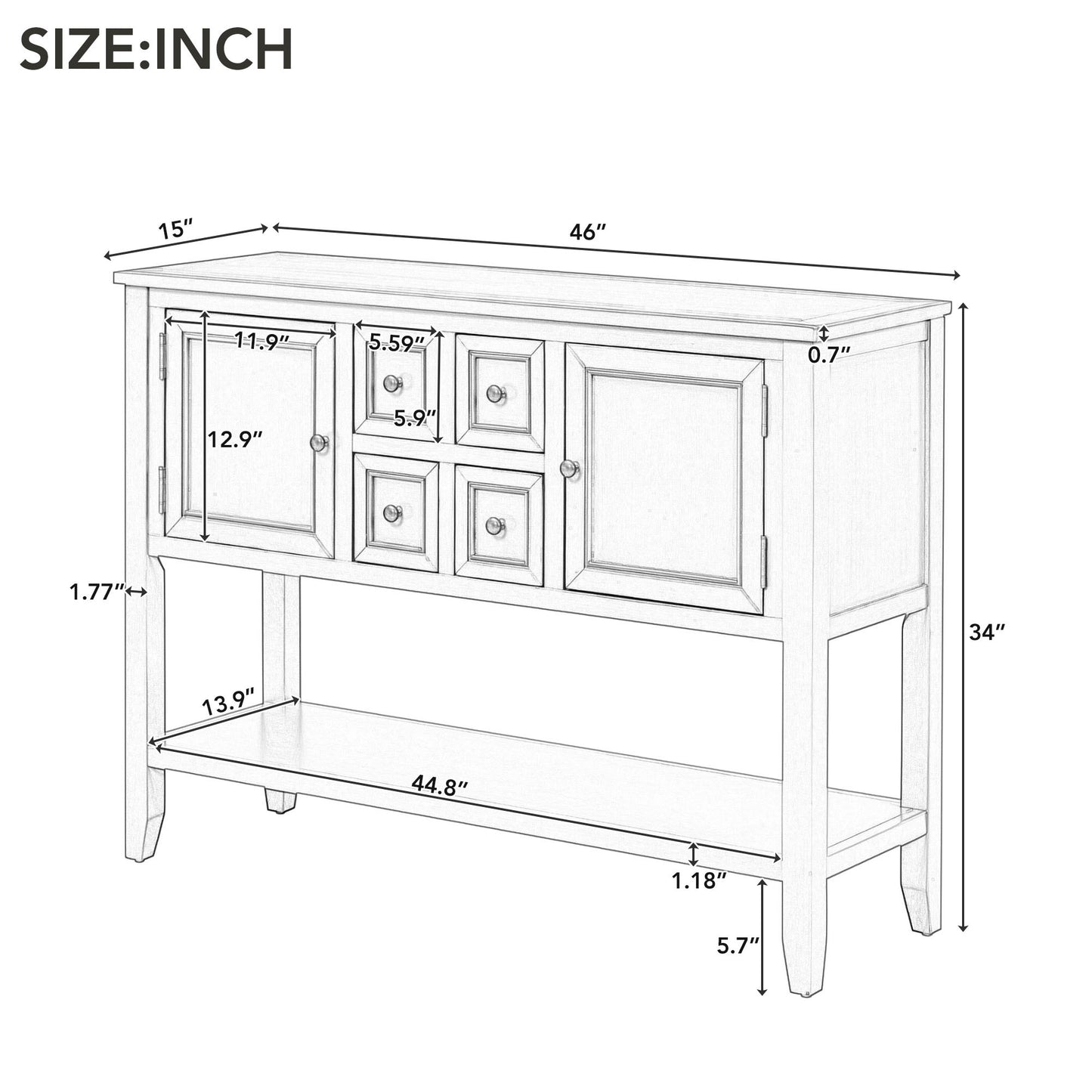 TREXM Cambridge Series Ample Storage Vintage Console Table with Four Small Drawers and Bottom Shelf for Living Rooms, Entrances and Kitchens (Dark Blue,OLD SKU: WF190263AAM)