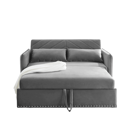 MH" Sleeper Sofa Bed w/USB Port, 3-in-1 adjustable sleeper with pull-out bed, 2 lumbar pillows and side pocket, soft velvet convertible sleeper sofa bed, suitable for living room bedroom