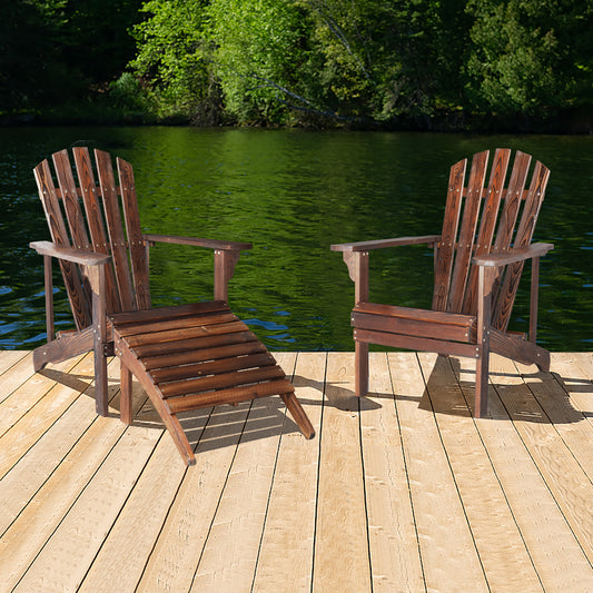 Wooden Single Chair Carbonized Color With Footstool