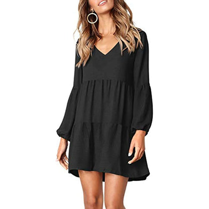 Women Summer Tunic Dress V Neck Casual Loose Flowy Swing Shift Dresses