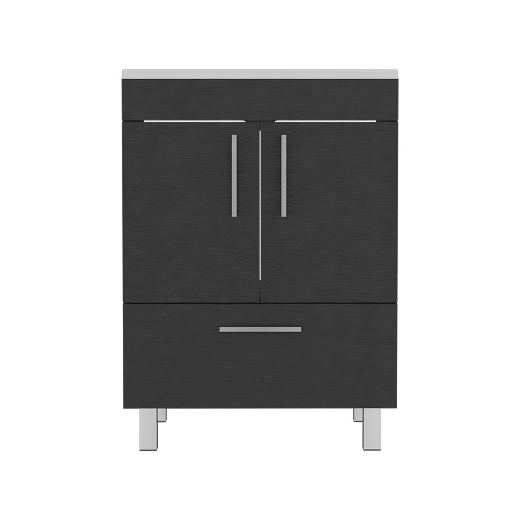 Velloc Single Bathroom Vanity, Double Door Cabinet, One Drawer -Black