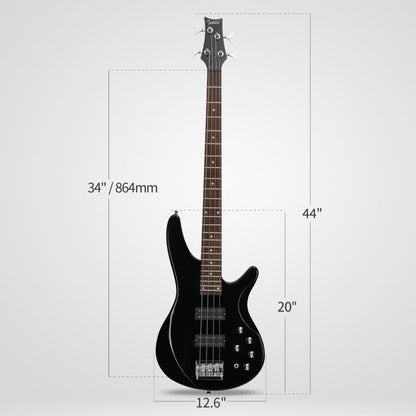 [Do Not Sell on Amazon]Glarry 44 Inch GIB 4 String H-H Pickup Laurel Wood Fingerboard Electric Bass Guitar with Bag and other Accessories Black