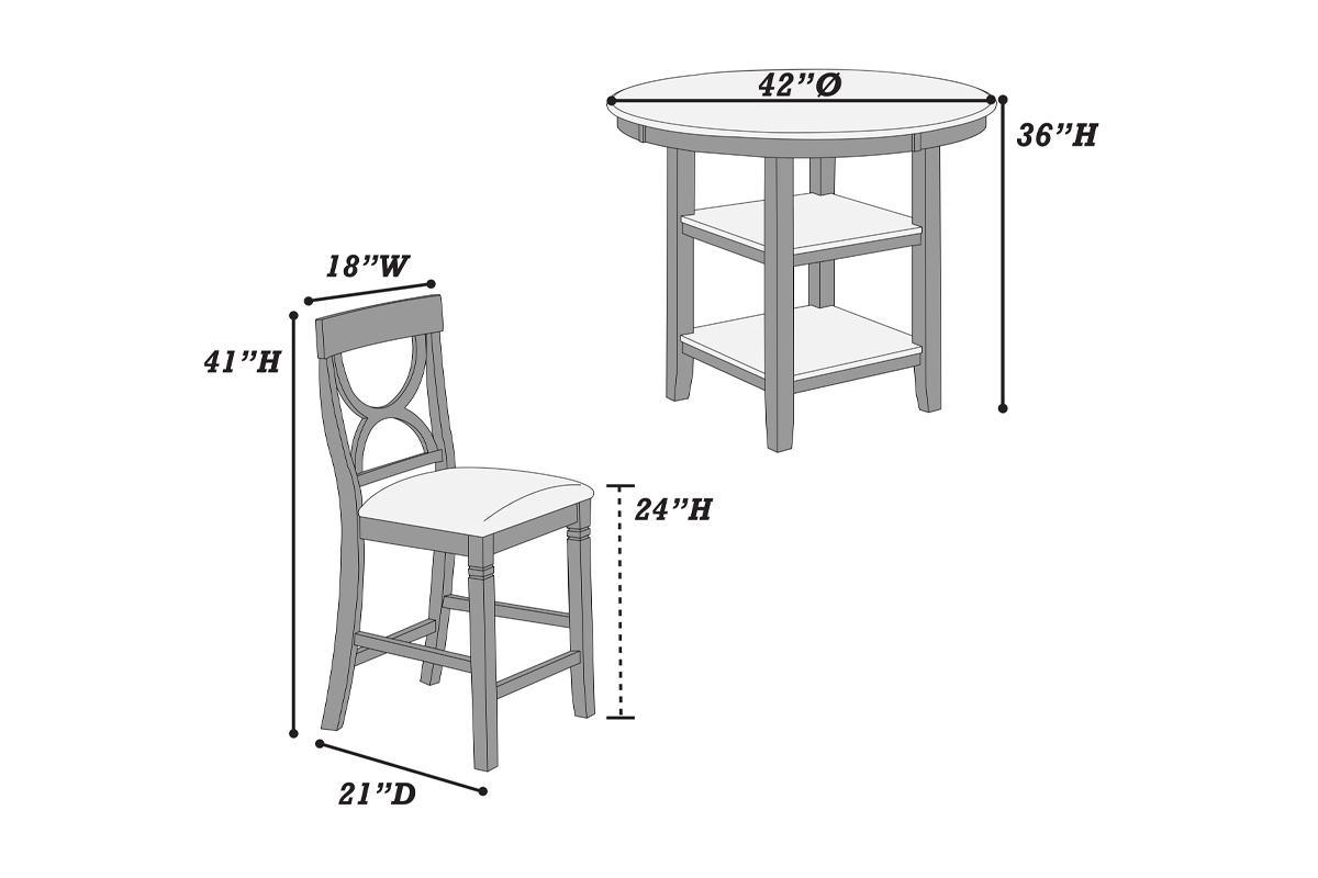 Counter Height Dining Table w Storage Shelve 4x Chairs Padded Seat Unique Design Back 5pc Dining Set Gray Color