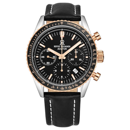 Revue Thommen 17000.6557 Men's 'Aviator' Black Dial Two-Tone Chronograph Automatic Watch